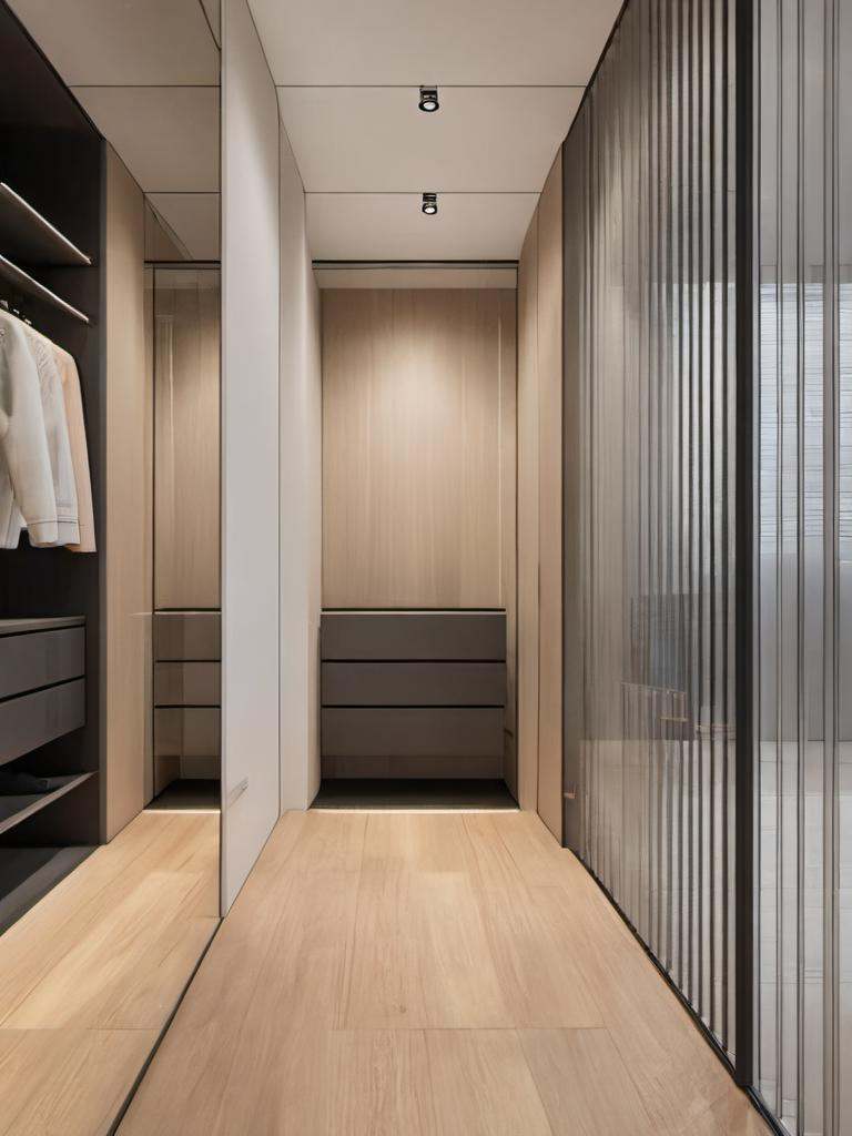 cloakroom,  wood flooring,  glass door on Tensor.Art