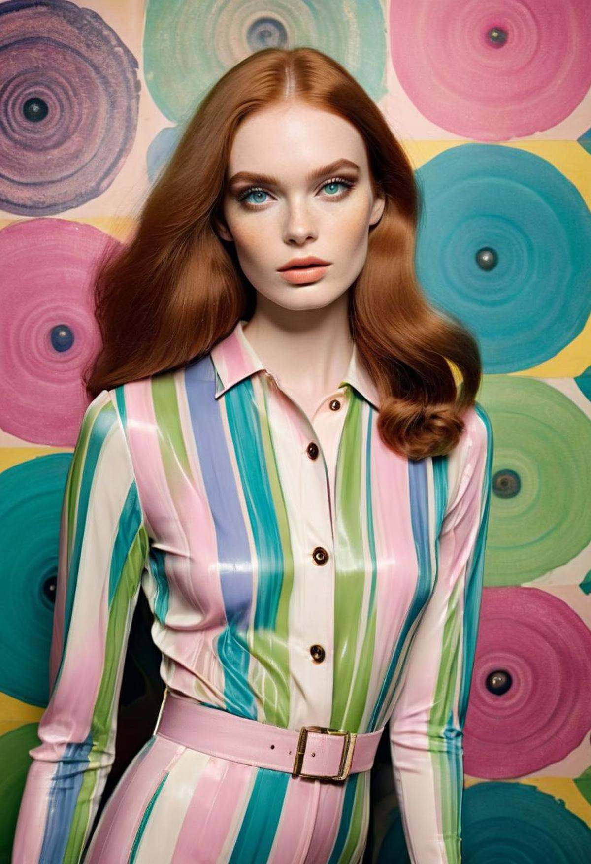 A breathtaking fashion photograph portrait,  capturing a 1968 Elle woman's magazine fashion shoot featuring a stunning hig...