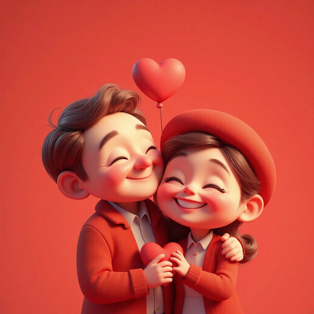A couple in red couple outfits,  very loving on Tensor.Art