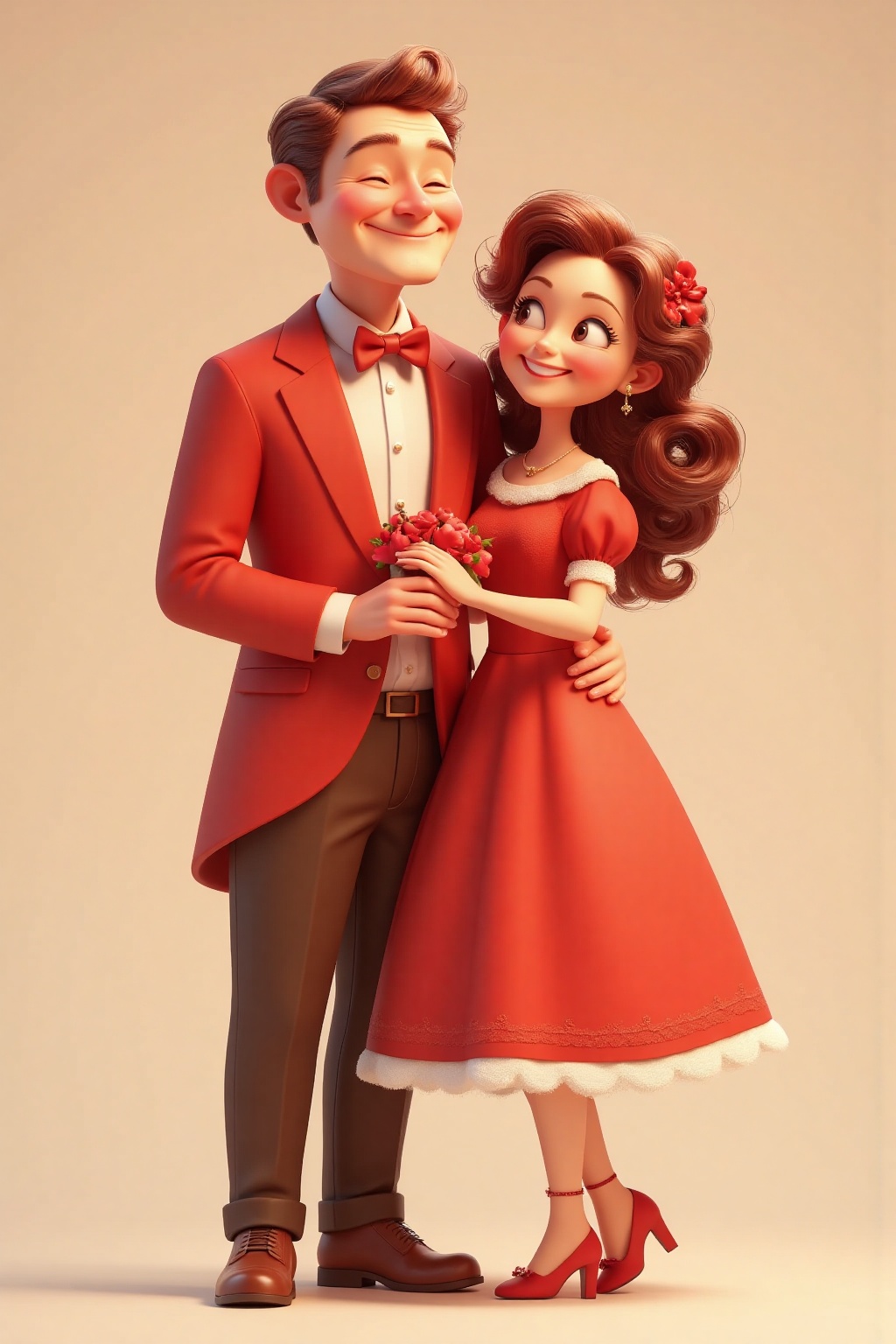 A couple in red couple outfits,  very loving on Tensor.Art