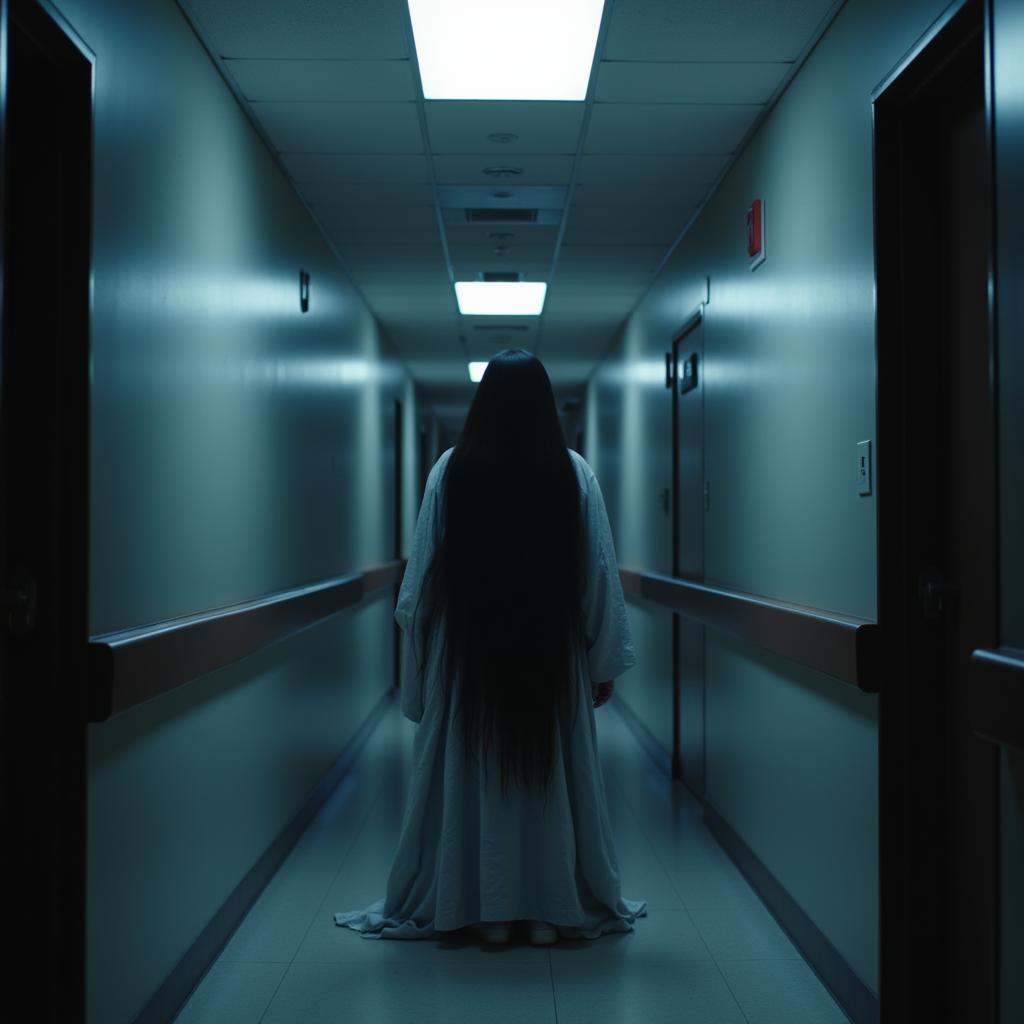 cinematic film still of cinematic film style a ghost standing in a hallway in a hospital with a ceiling light on,  perfect...