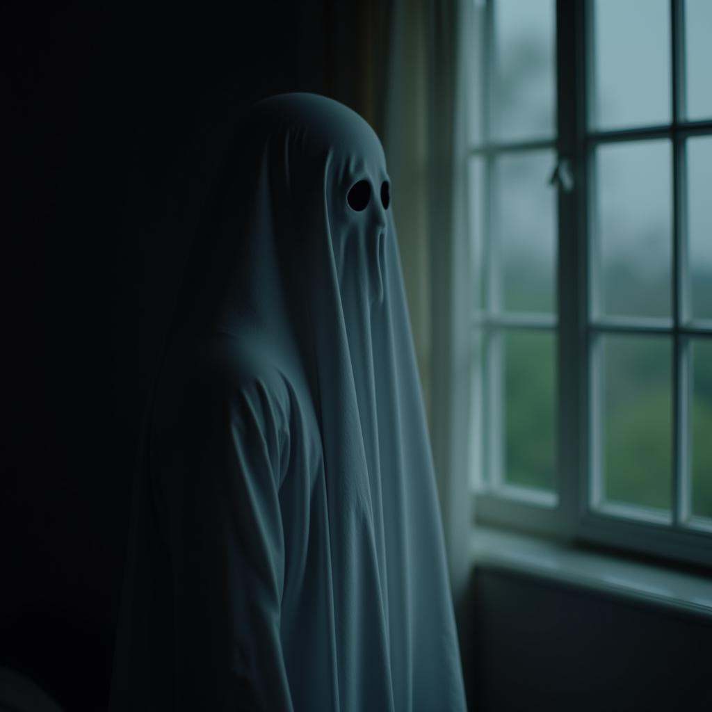 cinematic film still of daylight cinematic film style a ghost looking out a window with a black eye,  perfect image,  perf...