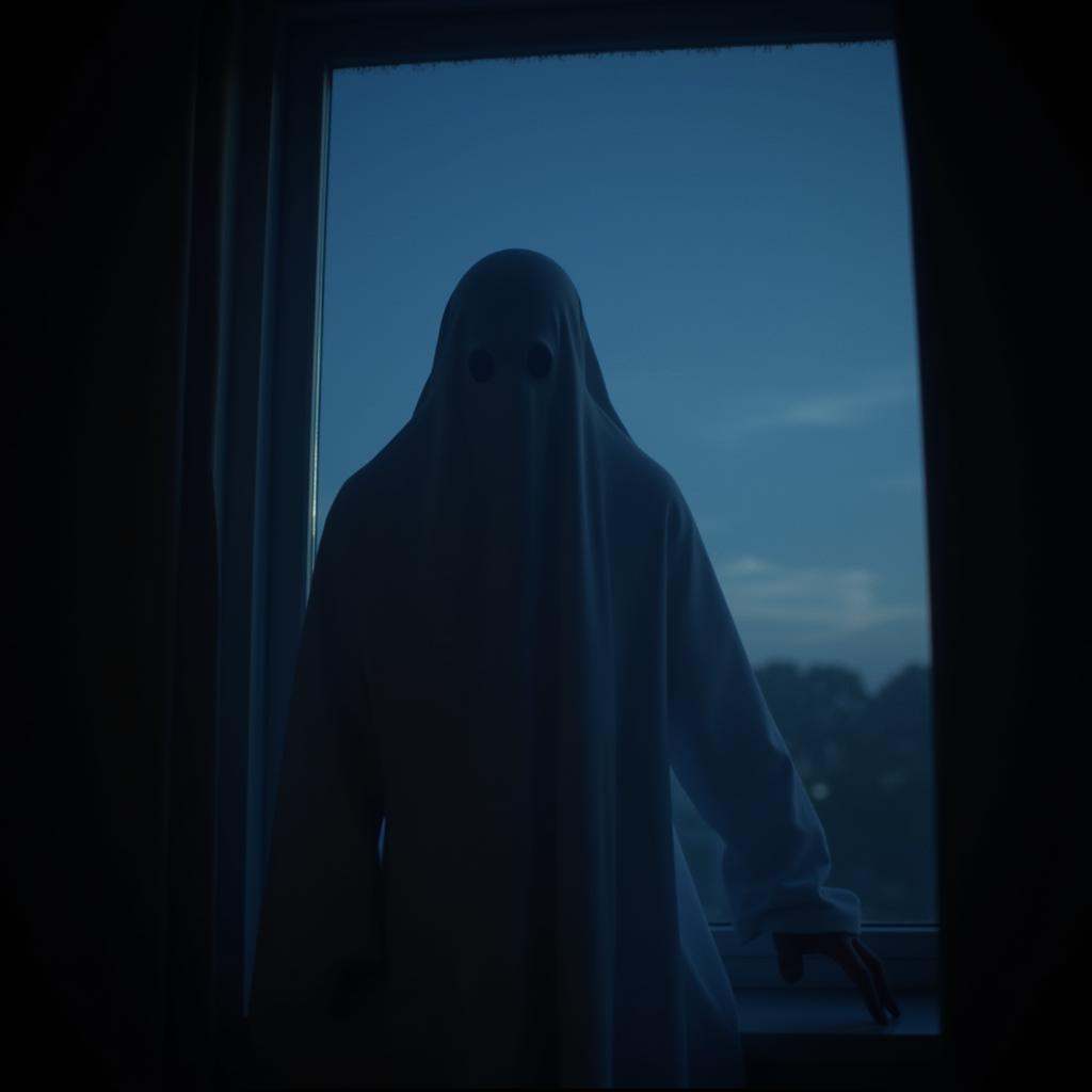 cinematic film still of daylight cinematic film style a ghost looking out a window at the night,  perfect image,  perfect...