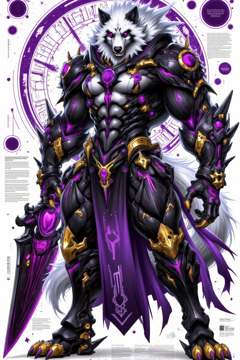 This image features a powerful,  mythical warrior with an anthropomorphic wolf appearance,  clad in highly detailed on Ten...