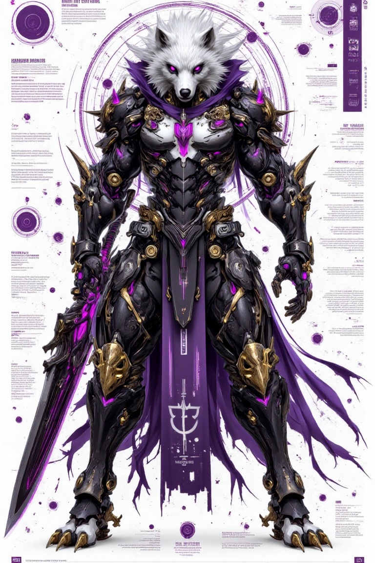 This image features a powerful,  mythical warrior with an anthropomorphic wolf appearance,  clad in highly detailed on Ten...