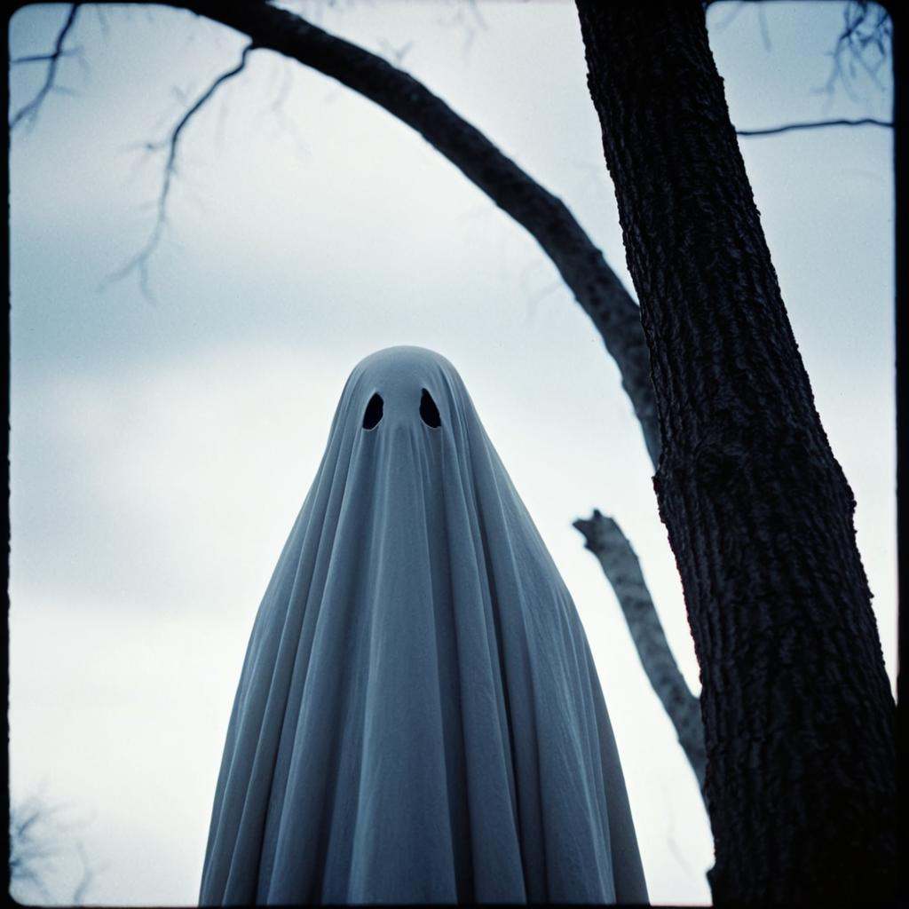 analog film photo of overcast cinematic film style a fading ghost looking up at the sky,  perfect image,  perfect body on...