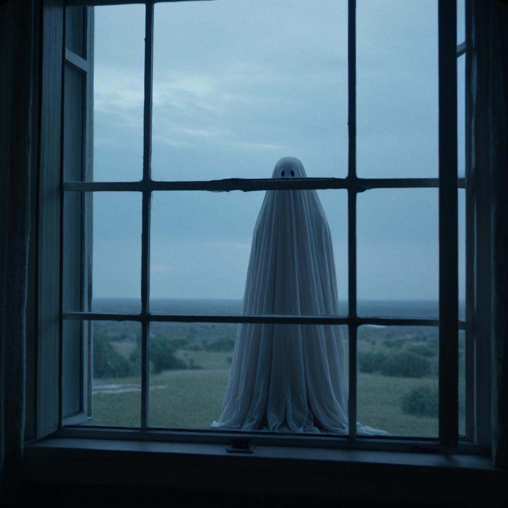 cinematic film still of daylight cinematic film style a ghost looking out a window at the night,  perfect image,  perfect...