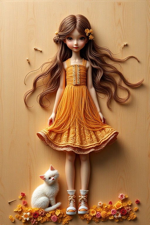 "Intricate nail and string art of [a young girl ,  long hair ,  biho dress on Tensor.Art