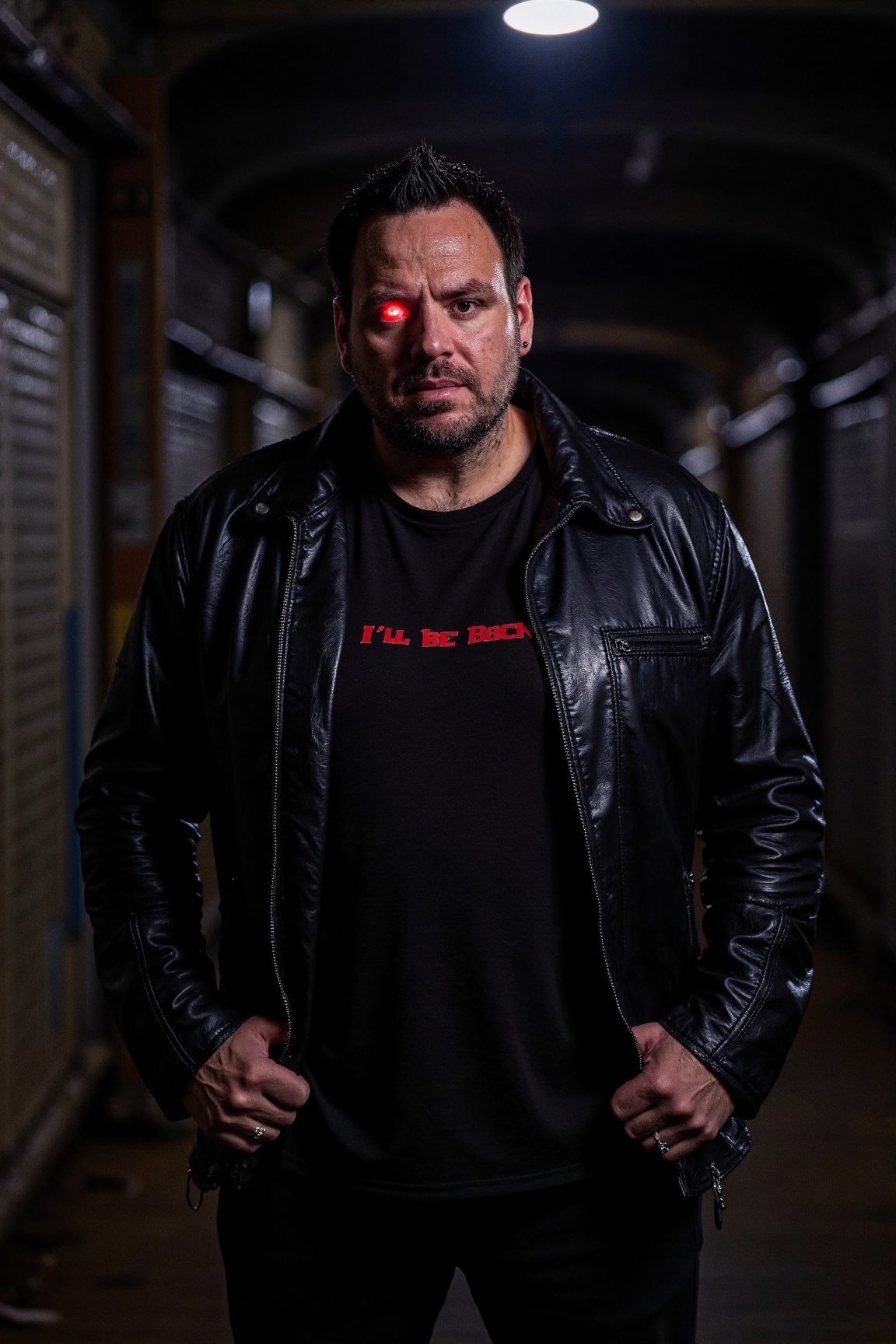 A high-resolution,  professional portrait photograph of a adr1l3w15 man,  dressed as the Terminator on Tensor.Art