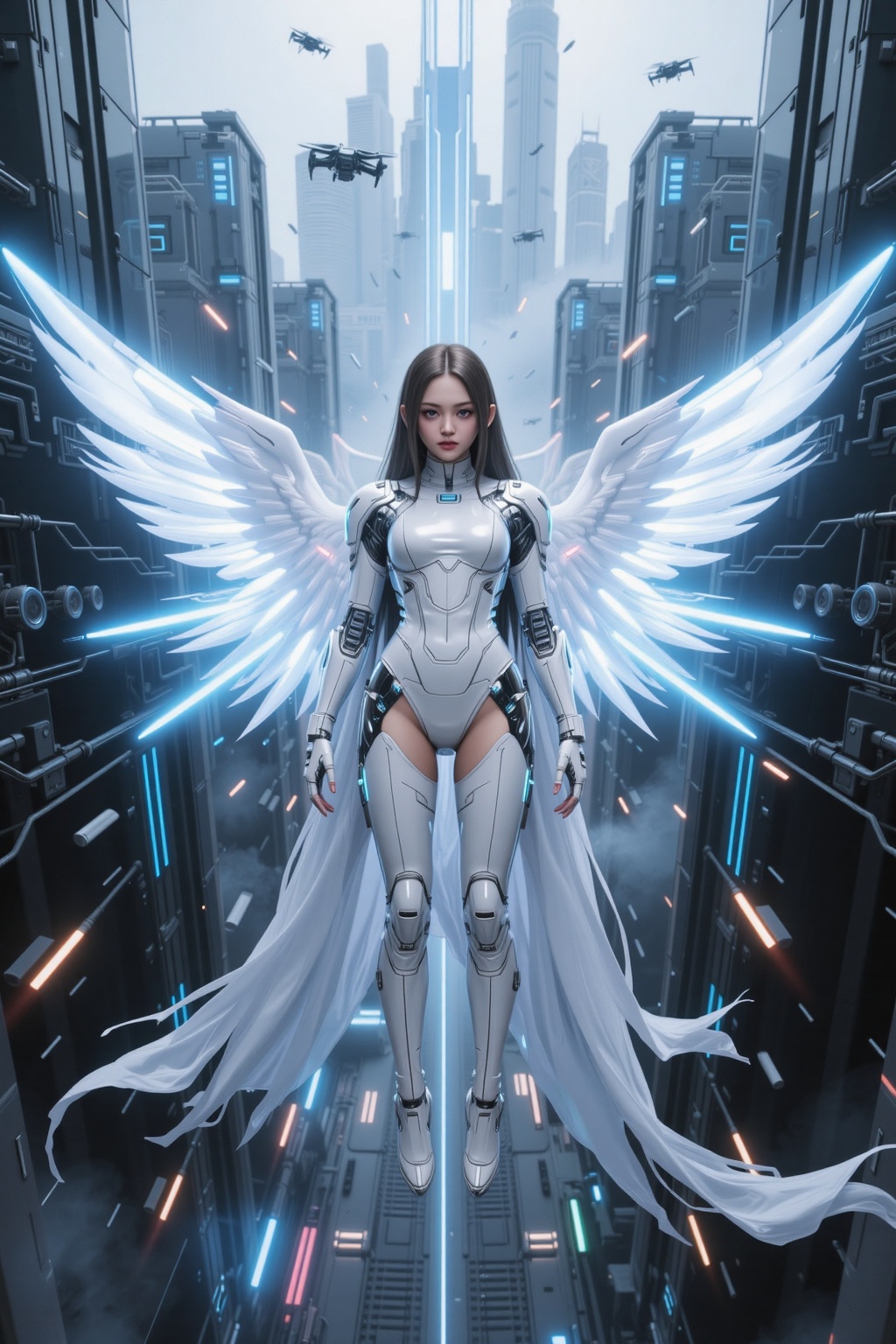 In a dynamic first-person perspective,  you see through the eyes of a cyber angel girl as she soars forward through a vast...