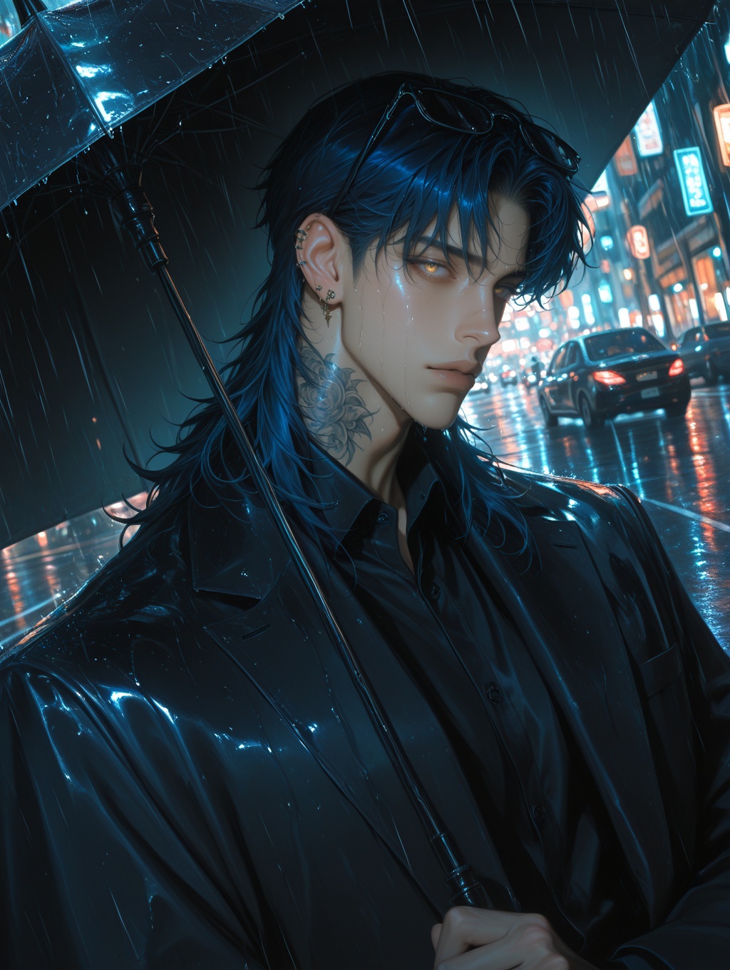 1 boy ,  solo,  dark blue hair on Tensor.Art