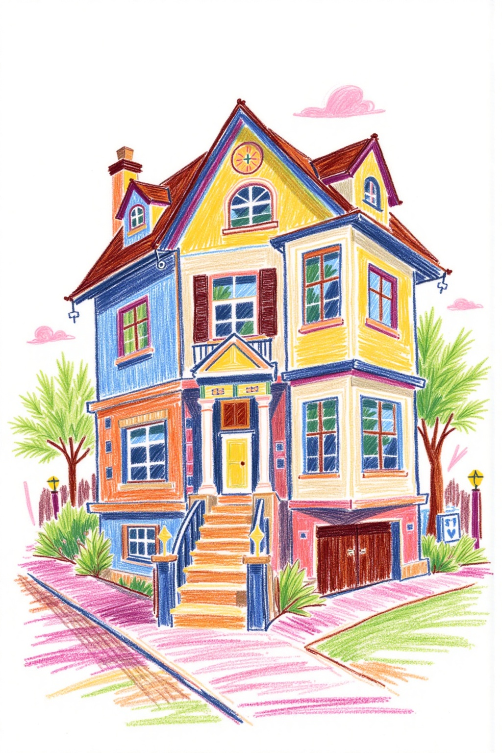 Flat illustrations in colored pencil graffiti style,  1house on Tensor.Art