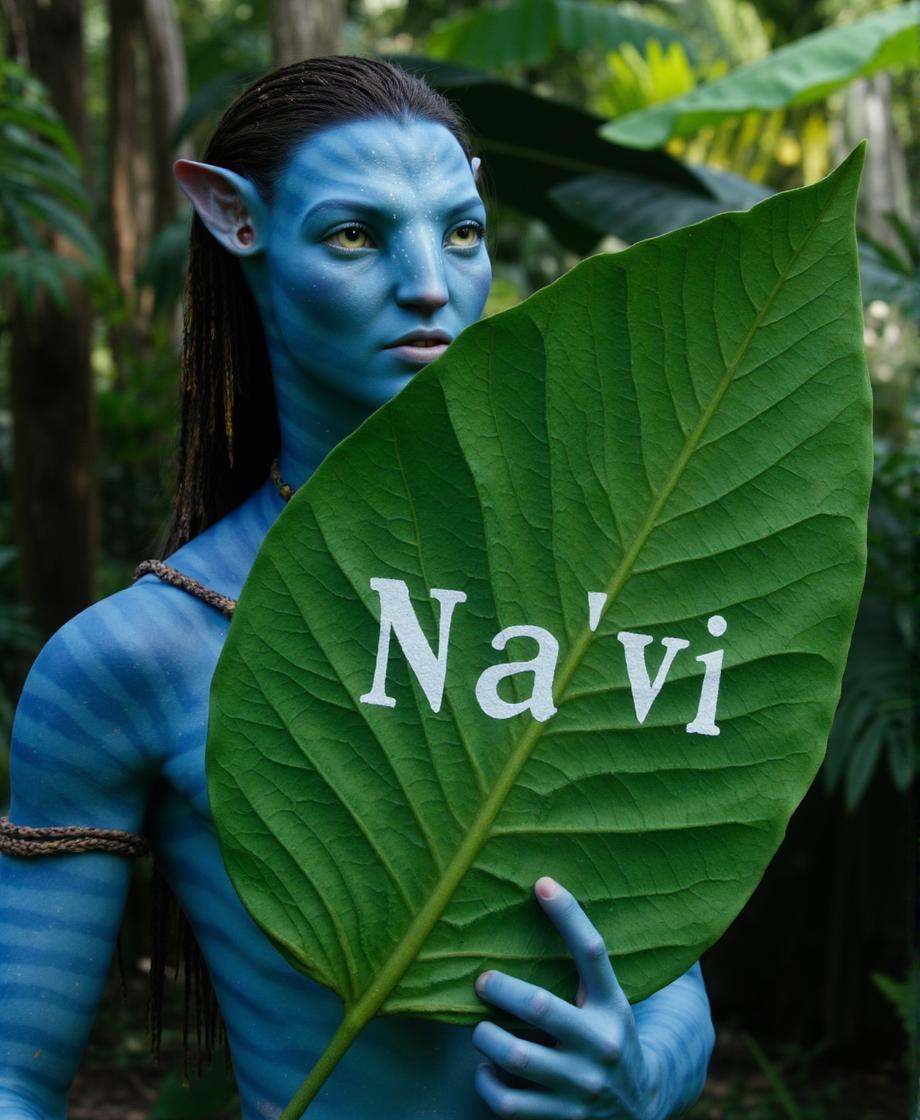 avatarlora,  this image features a na'vi holding a huge leaf with text written on it saying:"Na'vi" on Tensor.Art