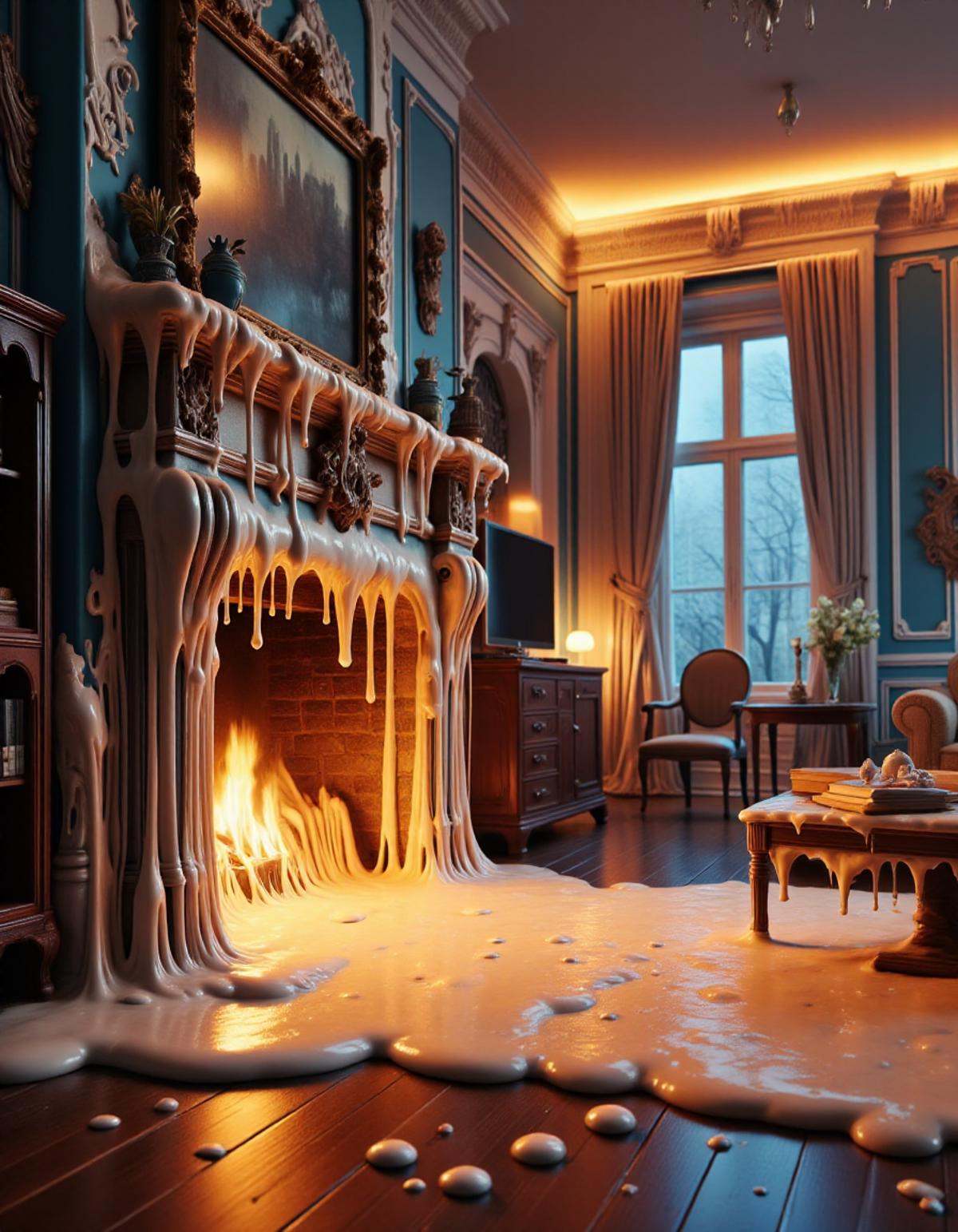 meltinglora,  photography of a melting livingroom on Tensor.Art
