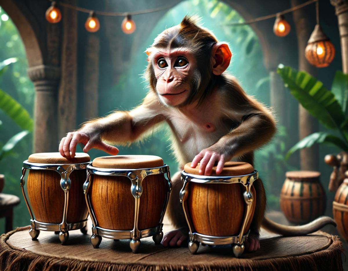cinematic still musicianlora,  monkey playing bongos . emotional,  harmonious on Tensor.Art