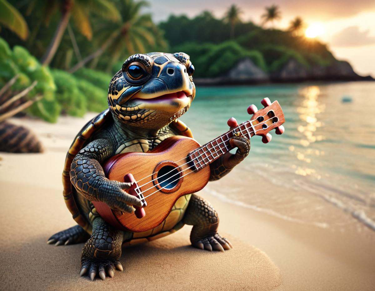 cinematic still musicianlora,  turtle playing ukulele . emotional,  harmonious on Tensor.Art