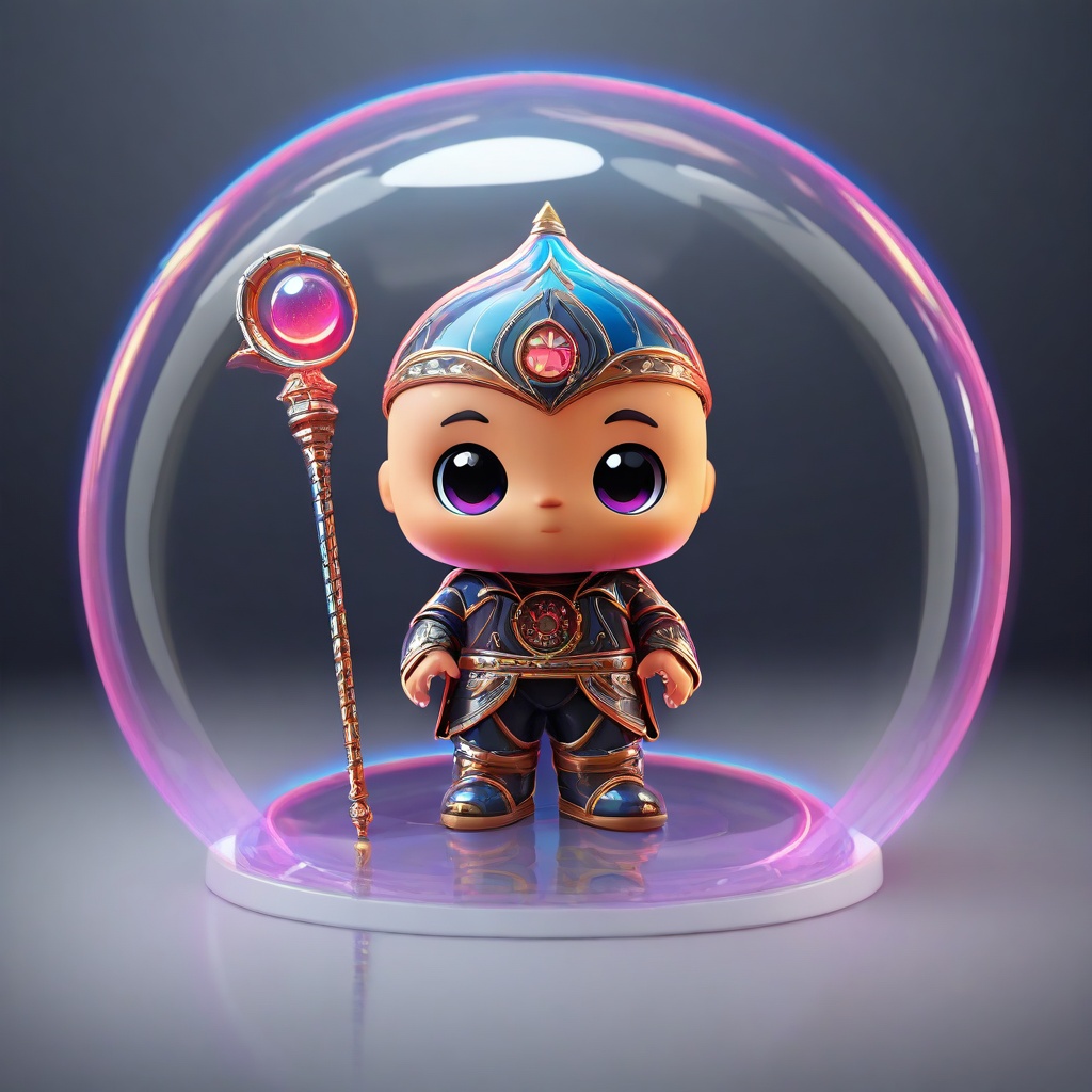 a kawaii chibi avatar of 1boy in mage shirt pants holding staff,  detailed,  inside plastic circle on Tensor.Art