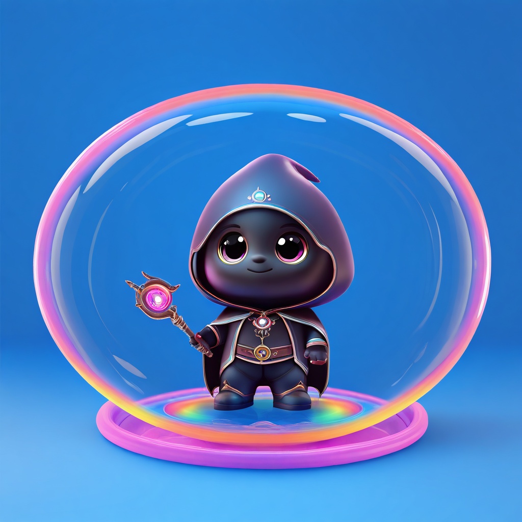 a kawaii chibi avatar of 1boy in mage shirt pants holding staff,  detailed,  inside plastic circle on Tensor.Art