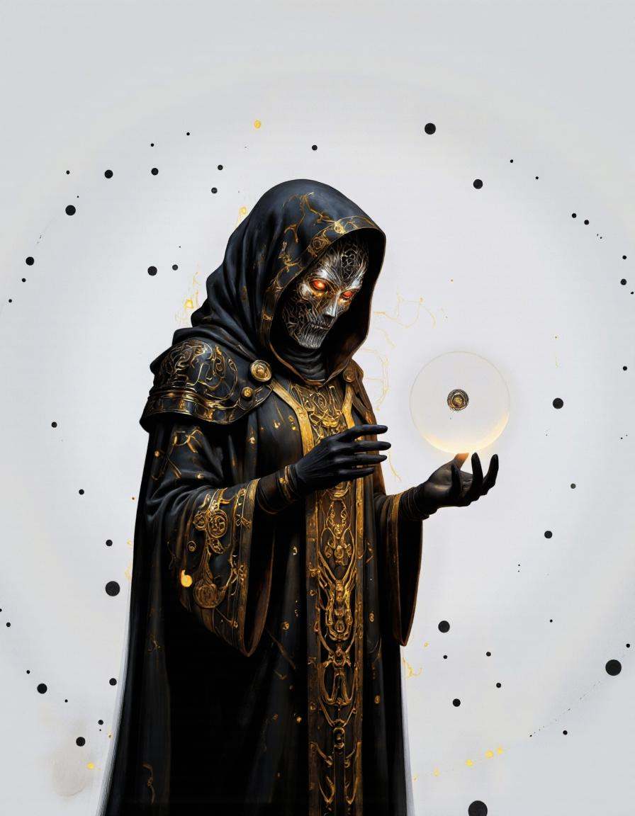 By Monstfactum.A digital illustration shoot from a frontal camera angle about a mysterious figure in a dark,  hooded cloak...