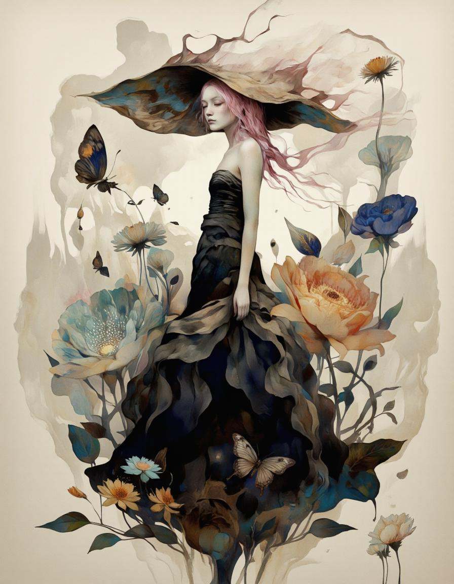 Art by Vvika. A digital illustration shoot from a profile camera angle about a surreal depiction of a woman with a large,...