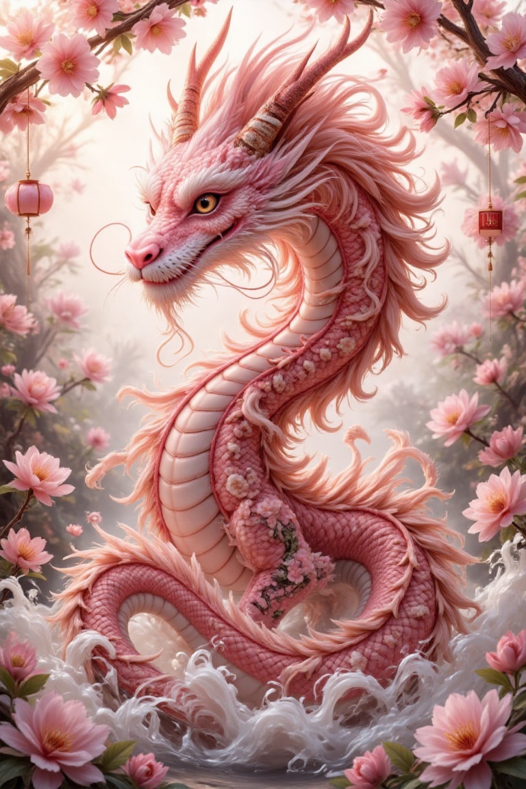 sakuradriftwyrm,  cinematic style,  a pink eastern dragon on Tensor.Art