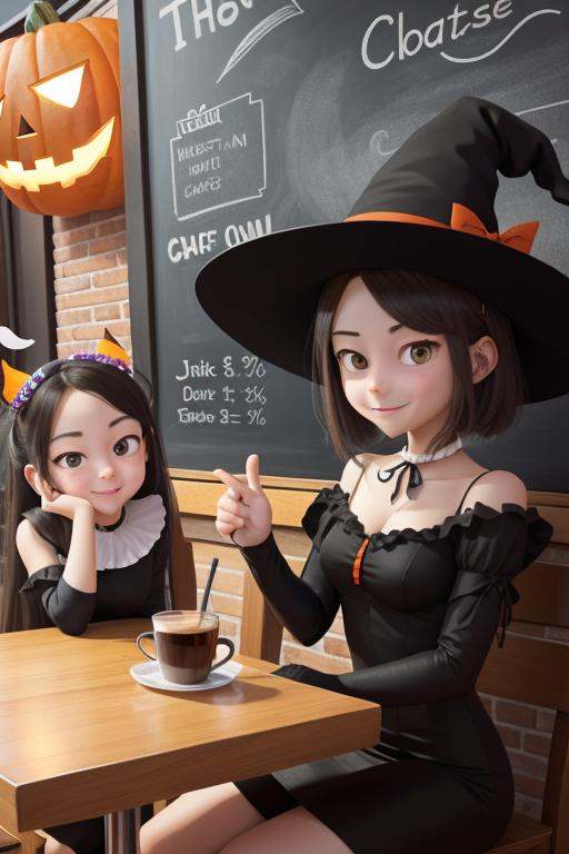 2girls,  at a cafe,  cartoon. colorful on Tensor.Art