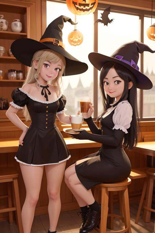 2girls,  at a cafe,  cartoon. colorful on Tensor.Art