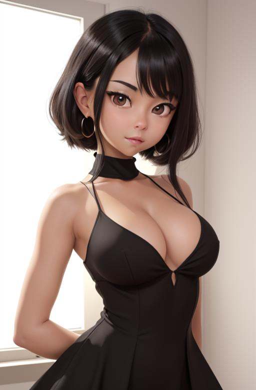 cartoon girl,  light brown skin,  black hair on Tensor.Art