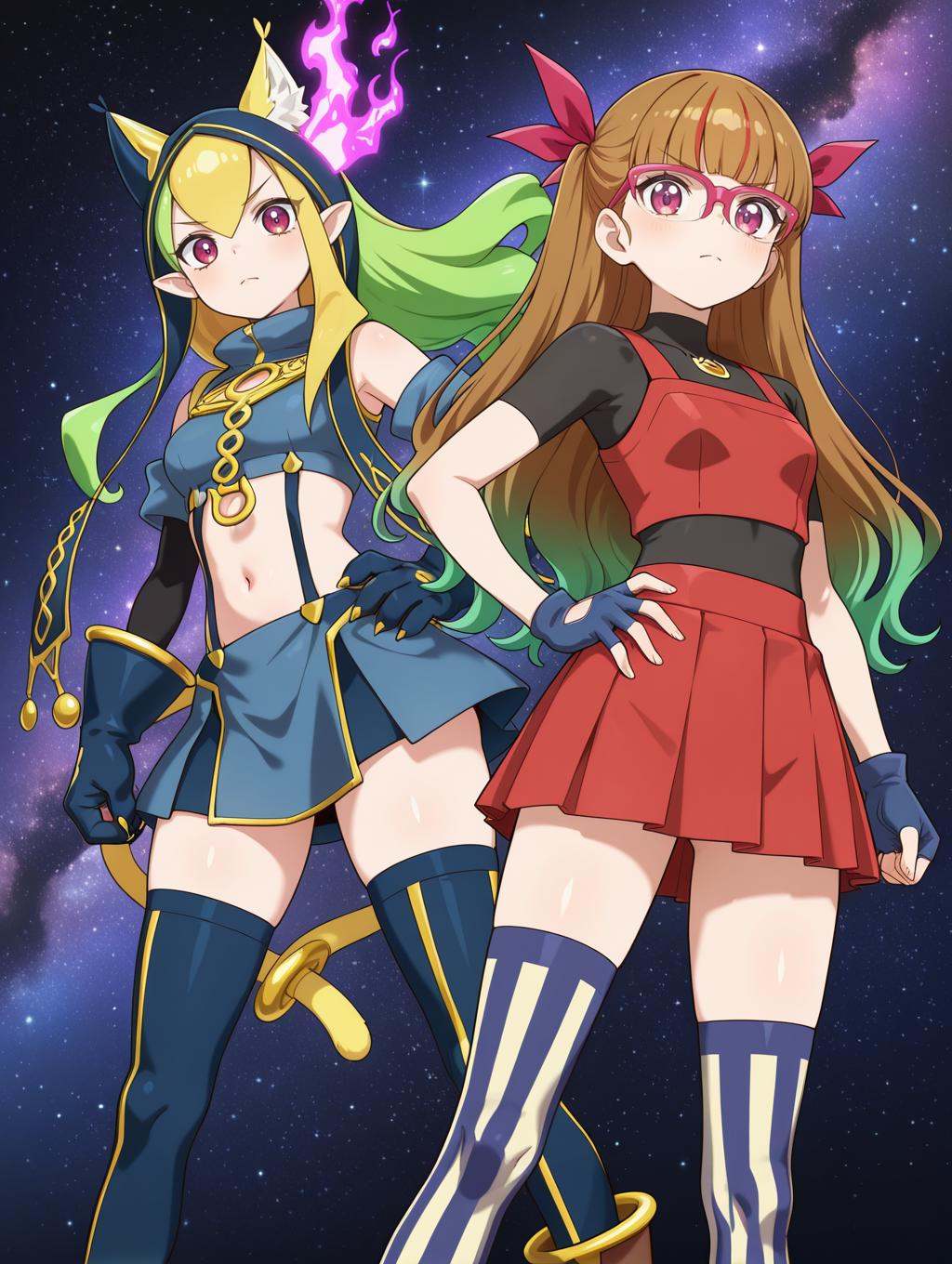 Sevens Road Charm Witch,  2girls,  cat girl on Tensor.Art
