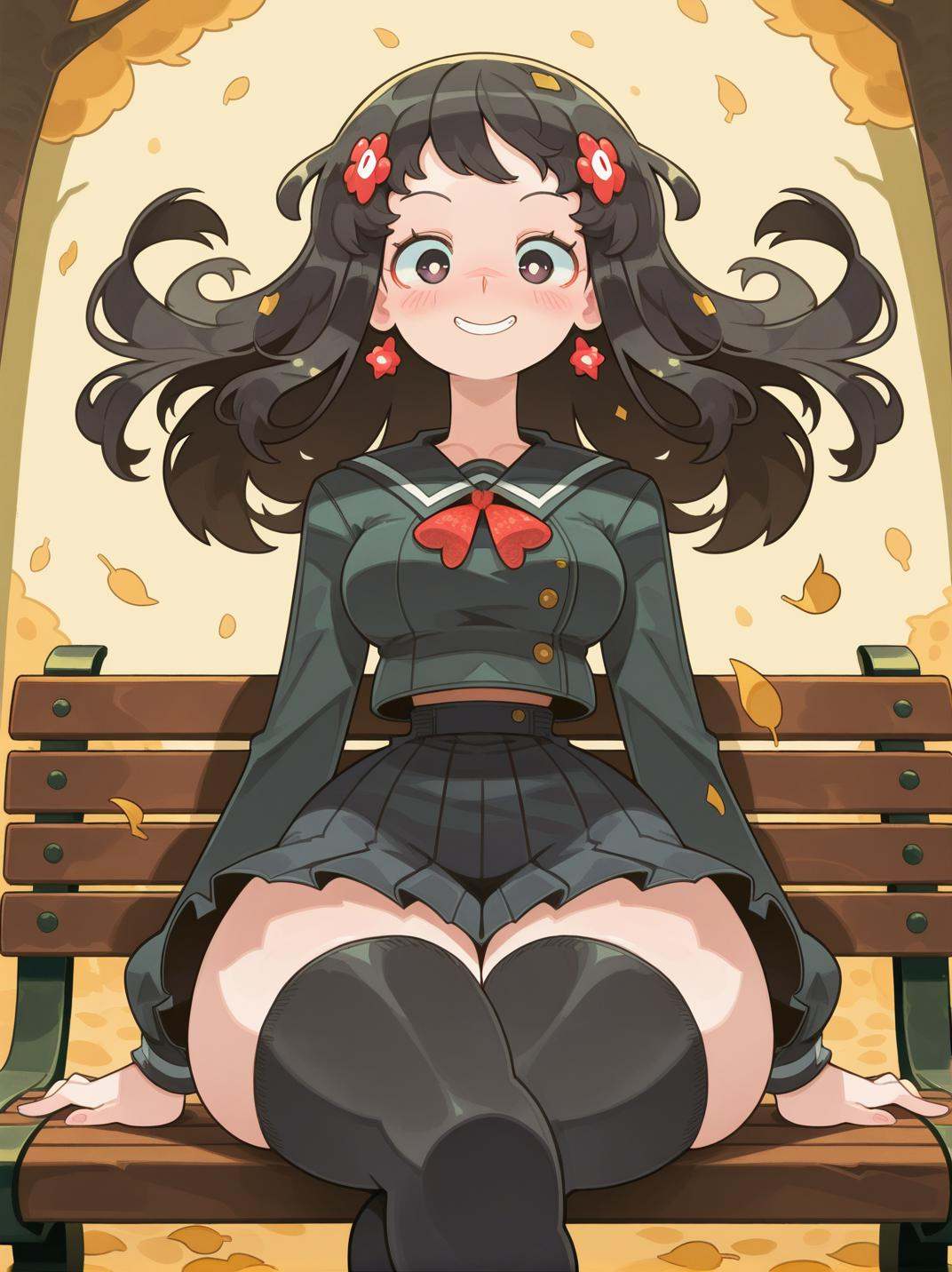 AmdrewXL,  girl sitting in a bench,  hands on thighs on Tensor.Art