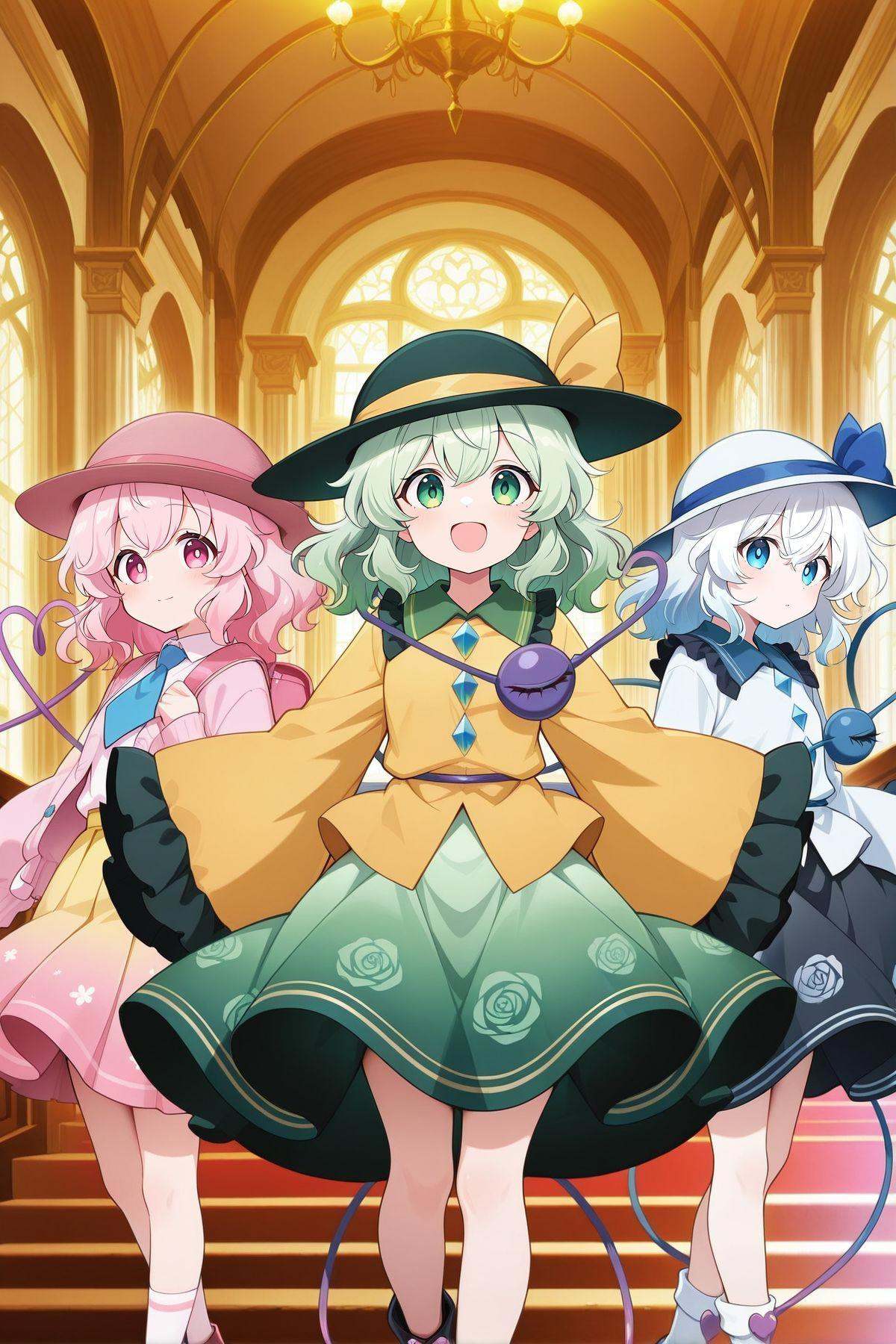 3girls,  dynamic pose,  indoors on Tensor.Art
