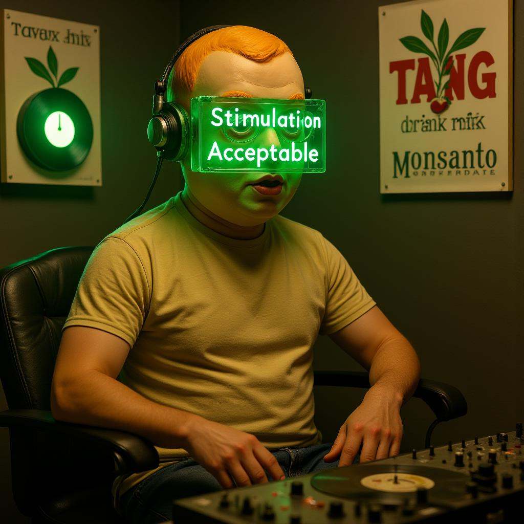 Boojib sits,  hands on his knees,  in a sensory chamber on Tensor.Art