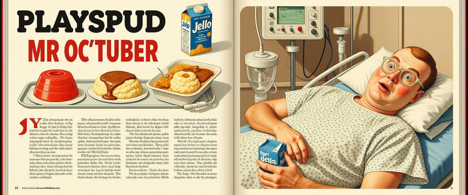 Centerfold spread for magazine,  text says "PLAYSPUD - MR OC'TUBER".full body,  reclining. boojib on Tensor.Art