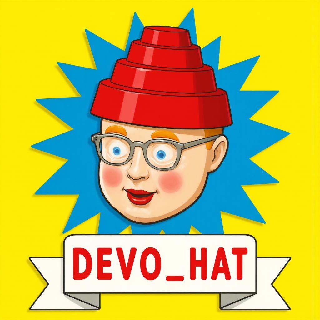 DEVO_HAT Advertising poster of devo_hat,  red_tiered_hat,  yellow background on Tensor.Art
