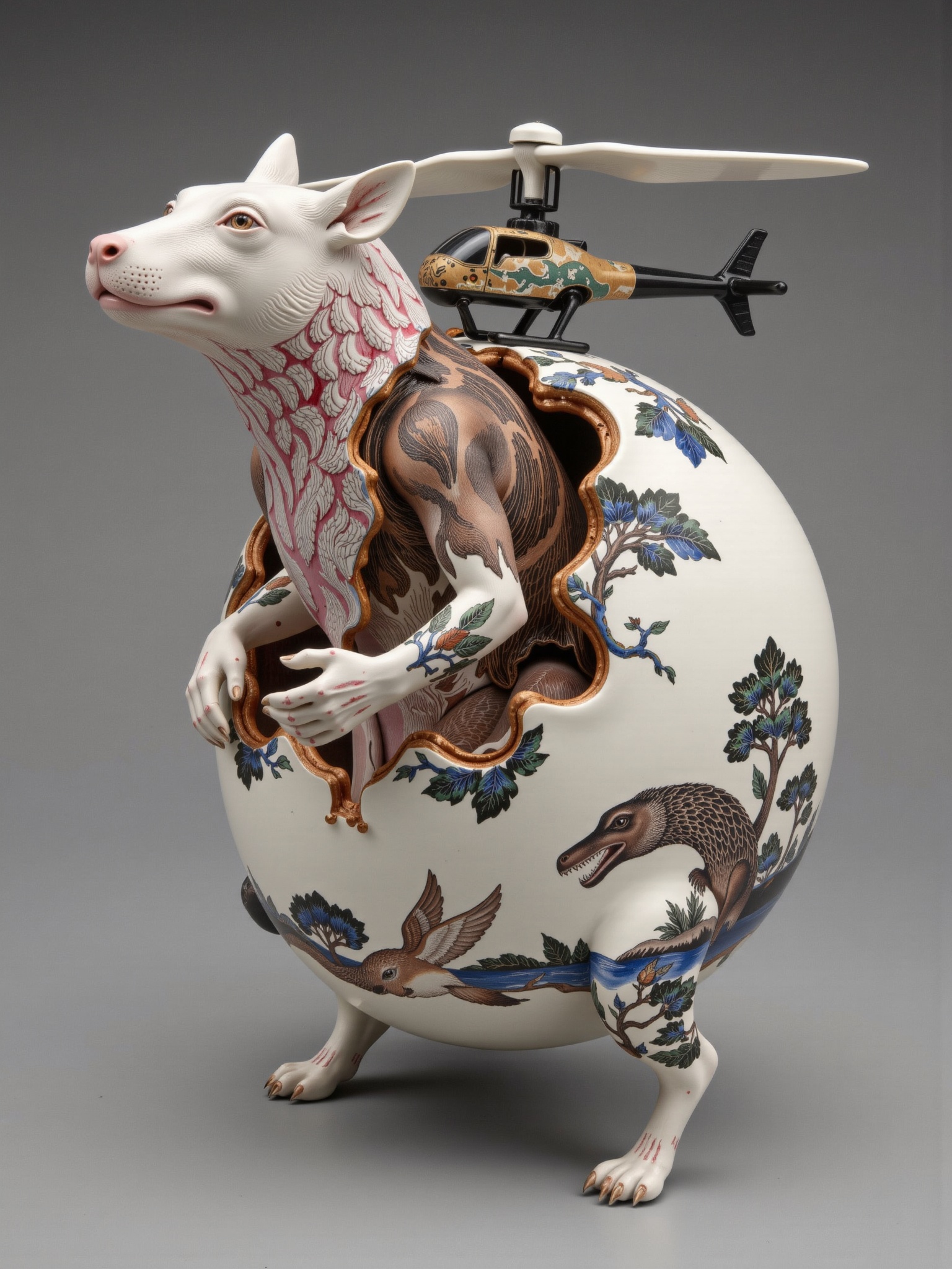 ((porcelain)),  human-animal hybrid,  Cloisonné enamel porcelain. translucent body revealing inner world A sugar bowl mold...
