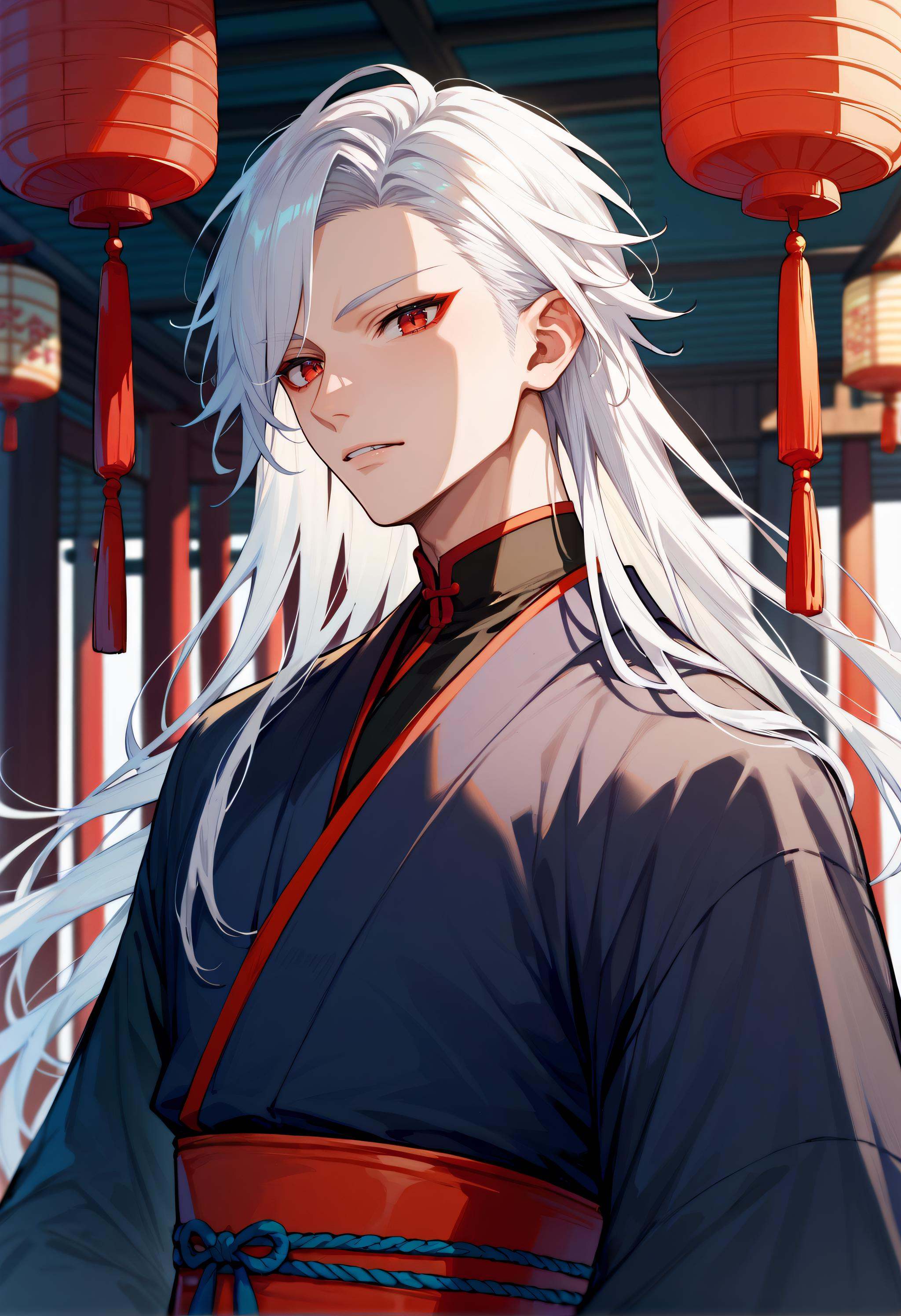 montsuki,  japan architecture,  white hair on Tensor.Art
