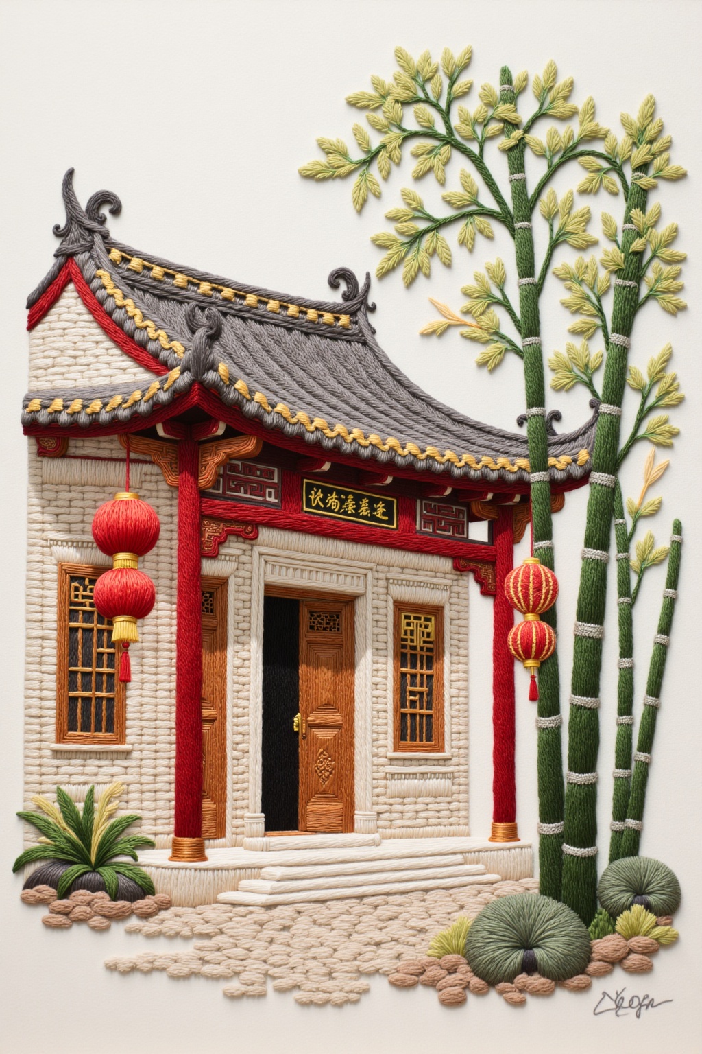 This exquisite embroidery painting is mainly composed of quaint Chinese pavilions. The silk thread delicately outlines the...