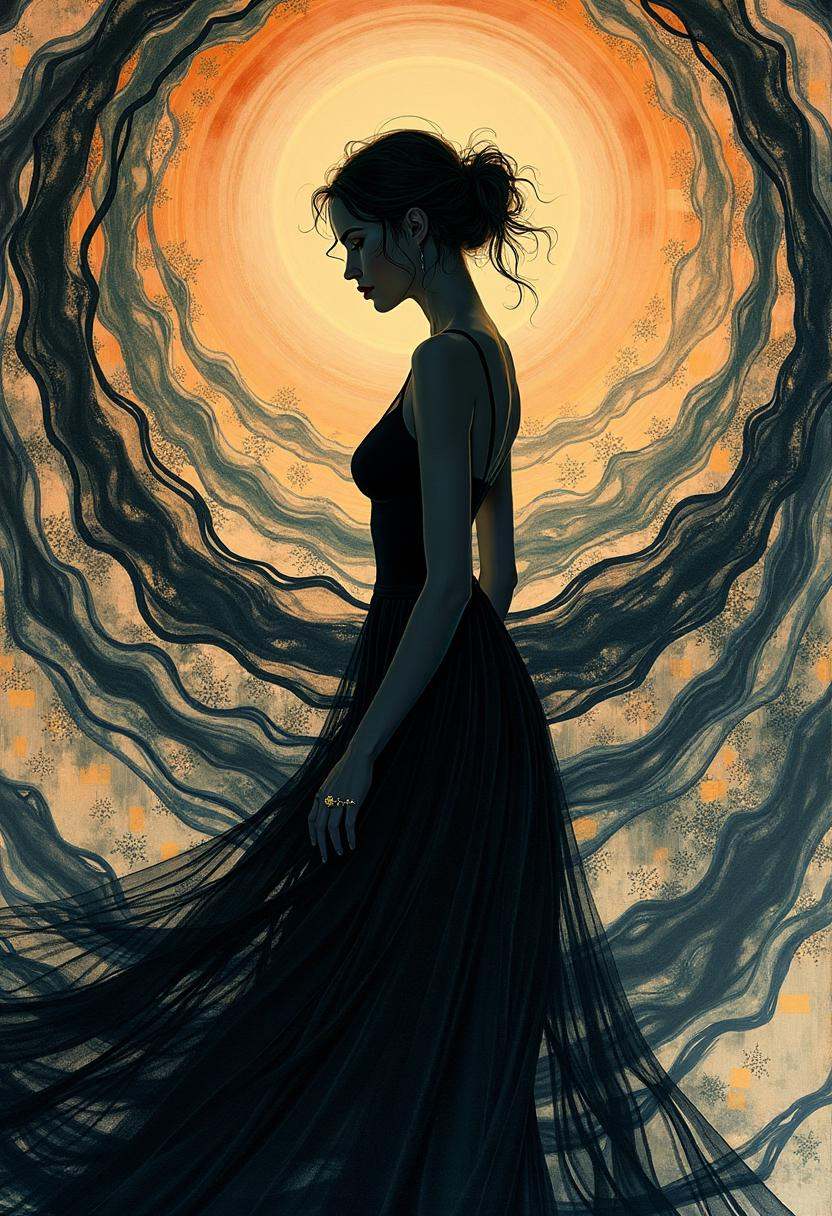 A mesmerizing painting blends the evocative elegance of Jean-Léon Gérôme with the expressive fluidity of Conrad Roset,  cr...