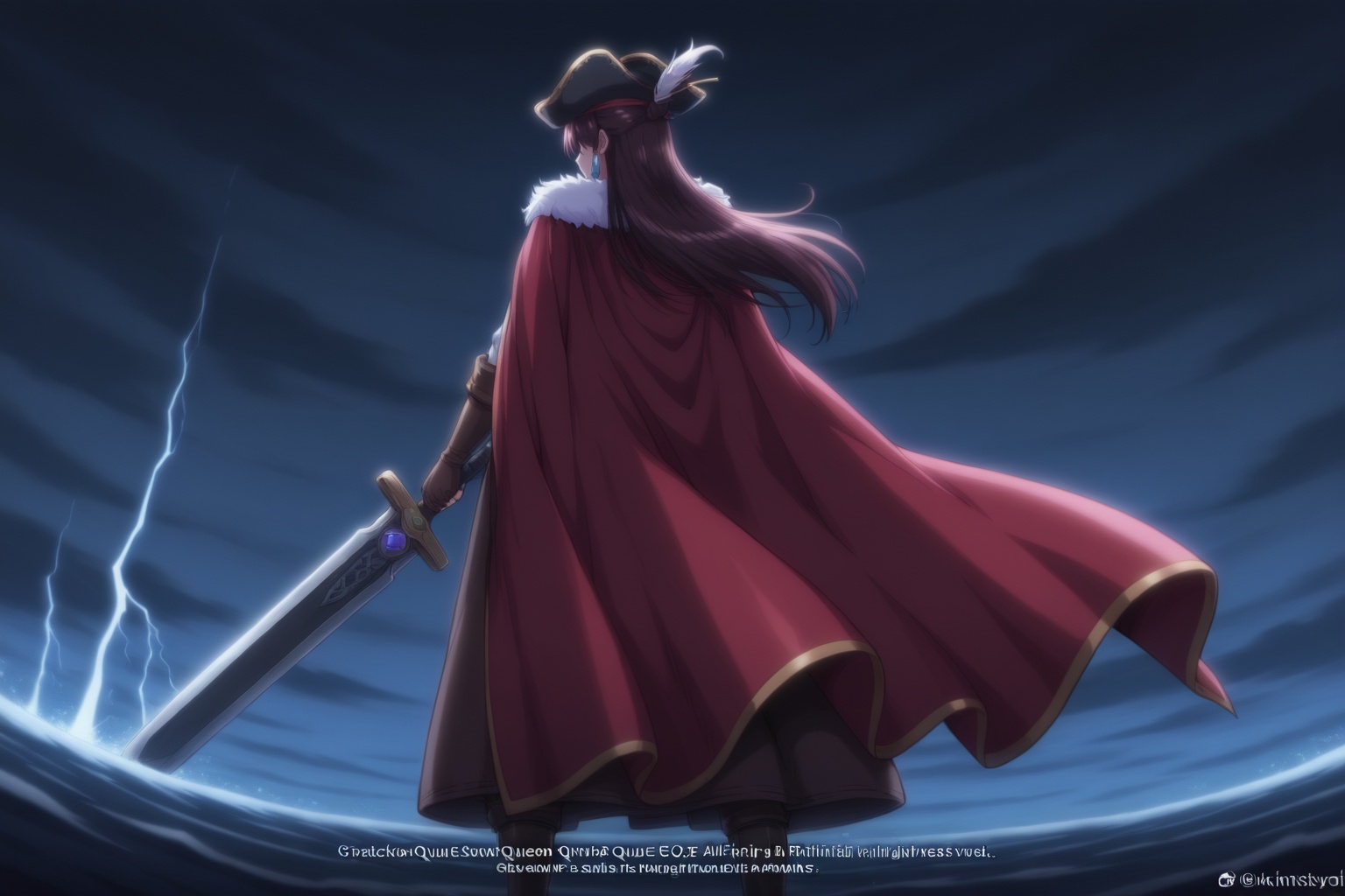Beidou,  pirate queen,  long flowing red cloak on Tensor.Art