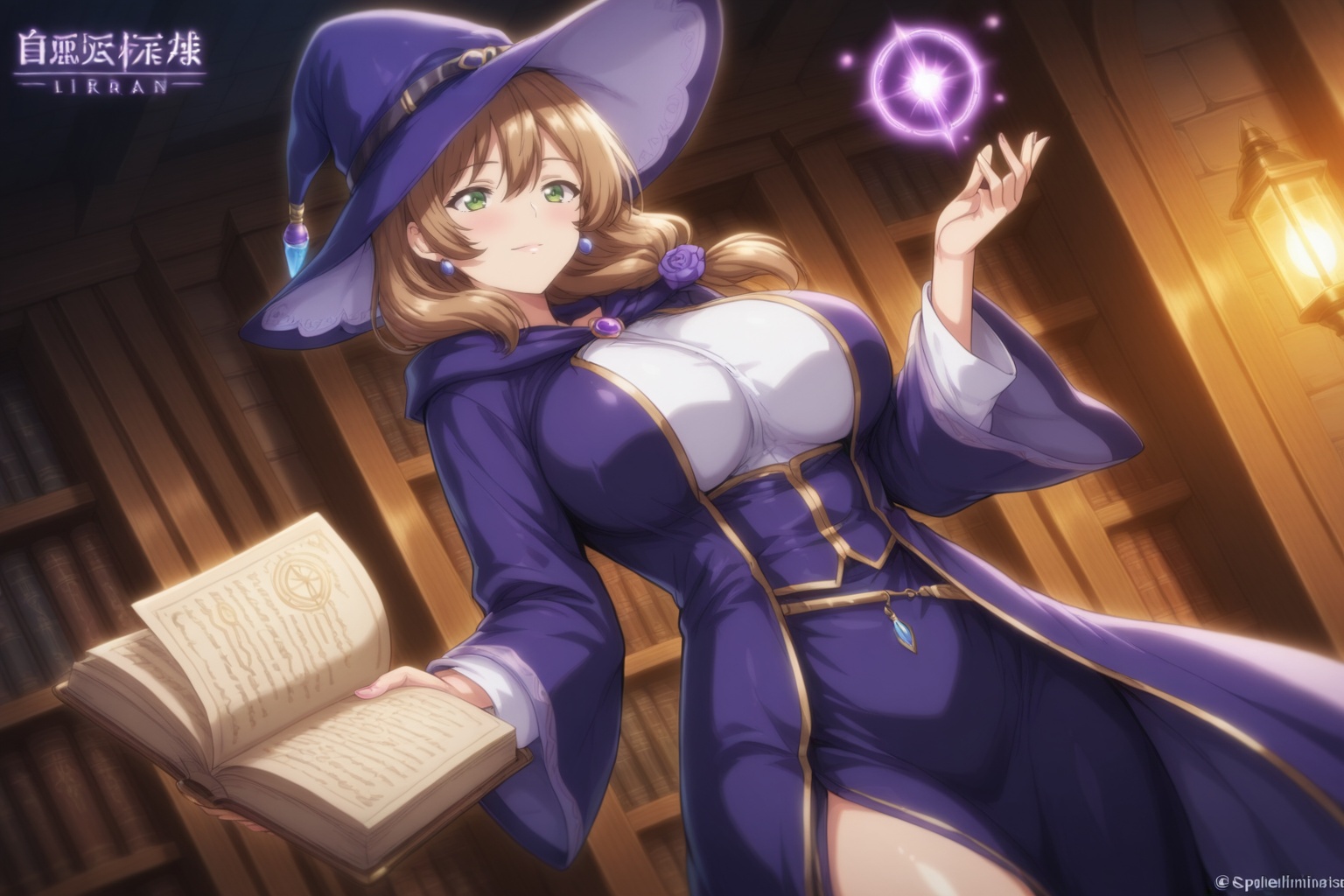 Lisa Minci,  mysterious witch librarian,  elegant robes on Tensor.Art