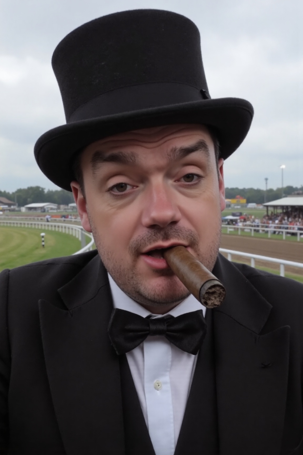A high-resolution,  professional portrait photograph of d4nd4ws0n man,  wearing a top hat & tails on Tensor.Art