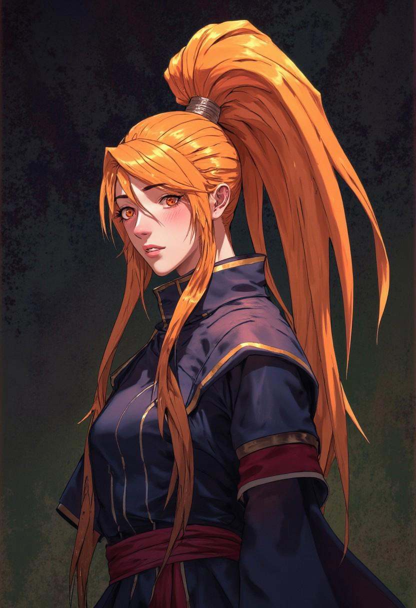 Highly detailed and dramatic digital artwork featuring a young woman with an anime-style aesthetic. The subject is a femal...