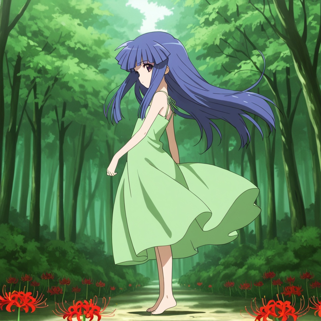 Furude Rika (higurashi no naku koro ni),  blue hair,  long hair on Tensor.Art