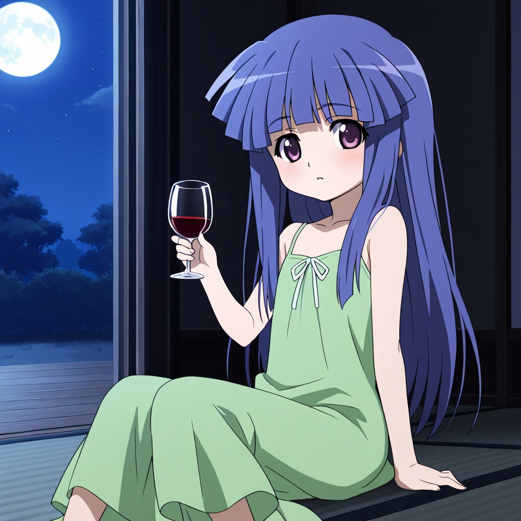 Furude Rika (higurashi no naku koro ni),  blue hair,  long hair on Tensor.Art