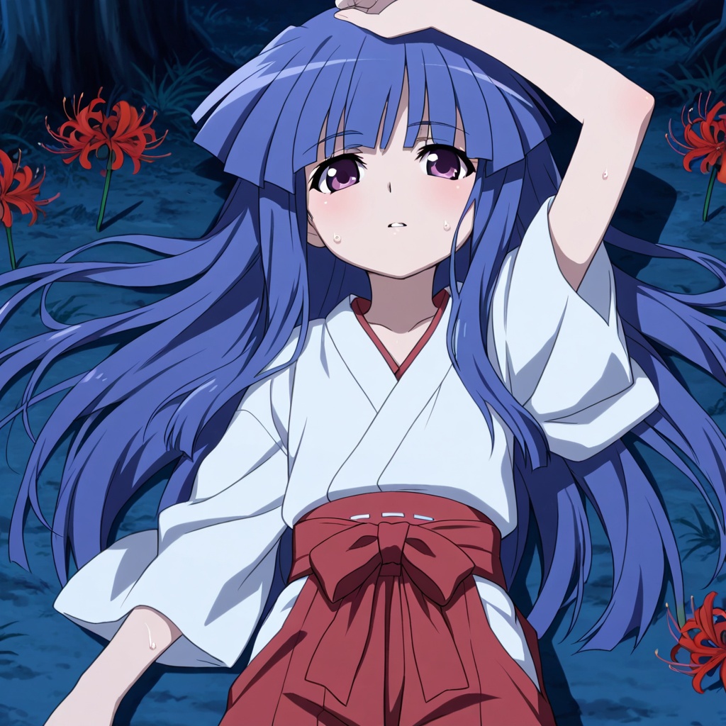 Furude Rika (higurashi no naku koro ni),  blue hair,  long hair on Tensor.Art