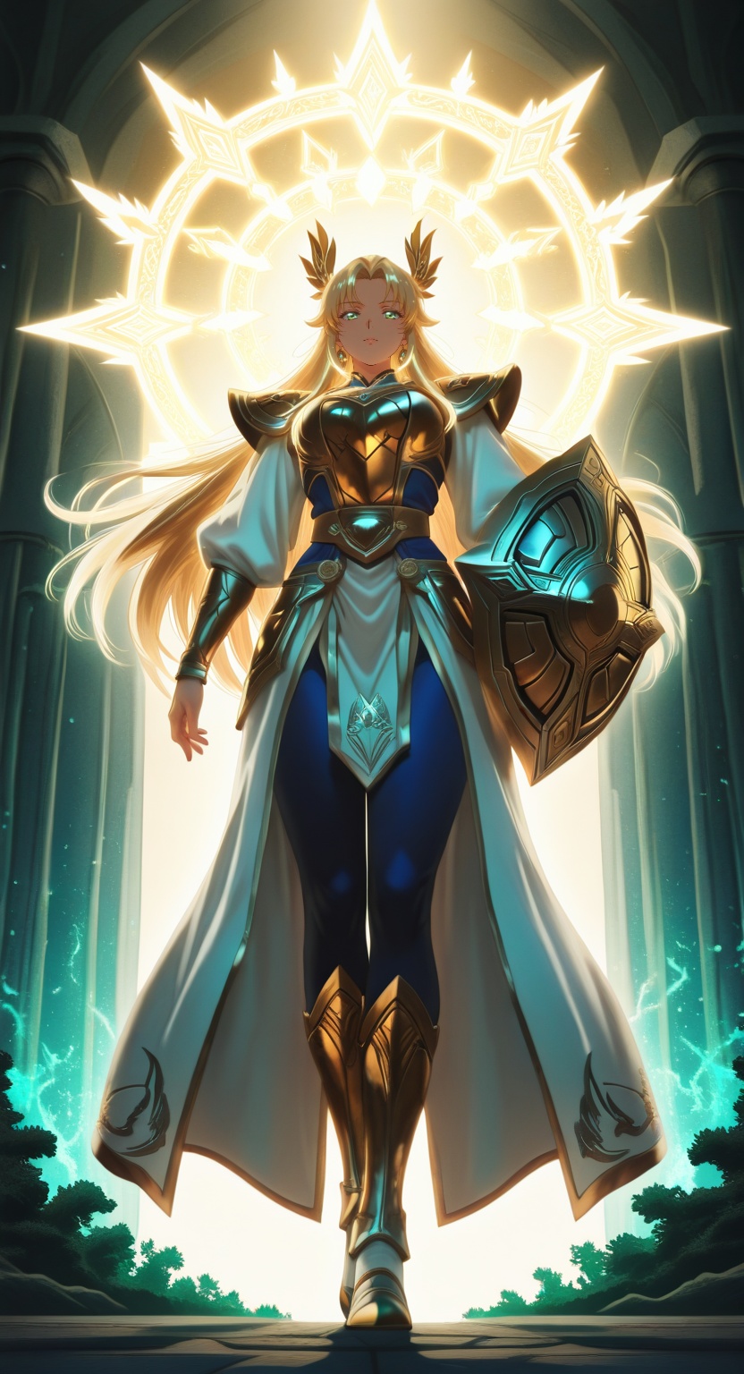divine anime warrior woman,  radiant and heroic presence,  epic anime fantasy aesthetic on Tensor.Art