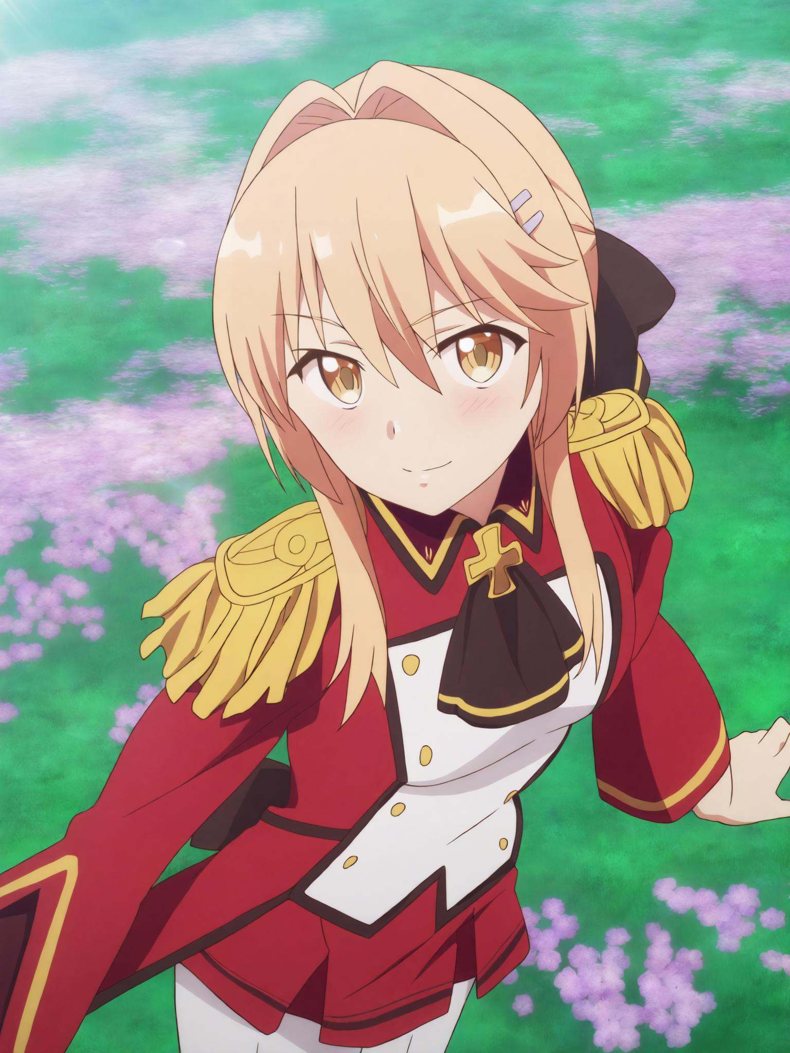 15_Liscia_MilitaryUniform,  long Blonde hair tied to ponytail,  hair between eyes on Tensor.Art