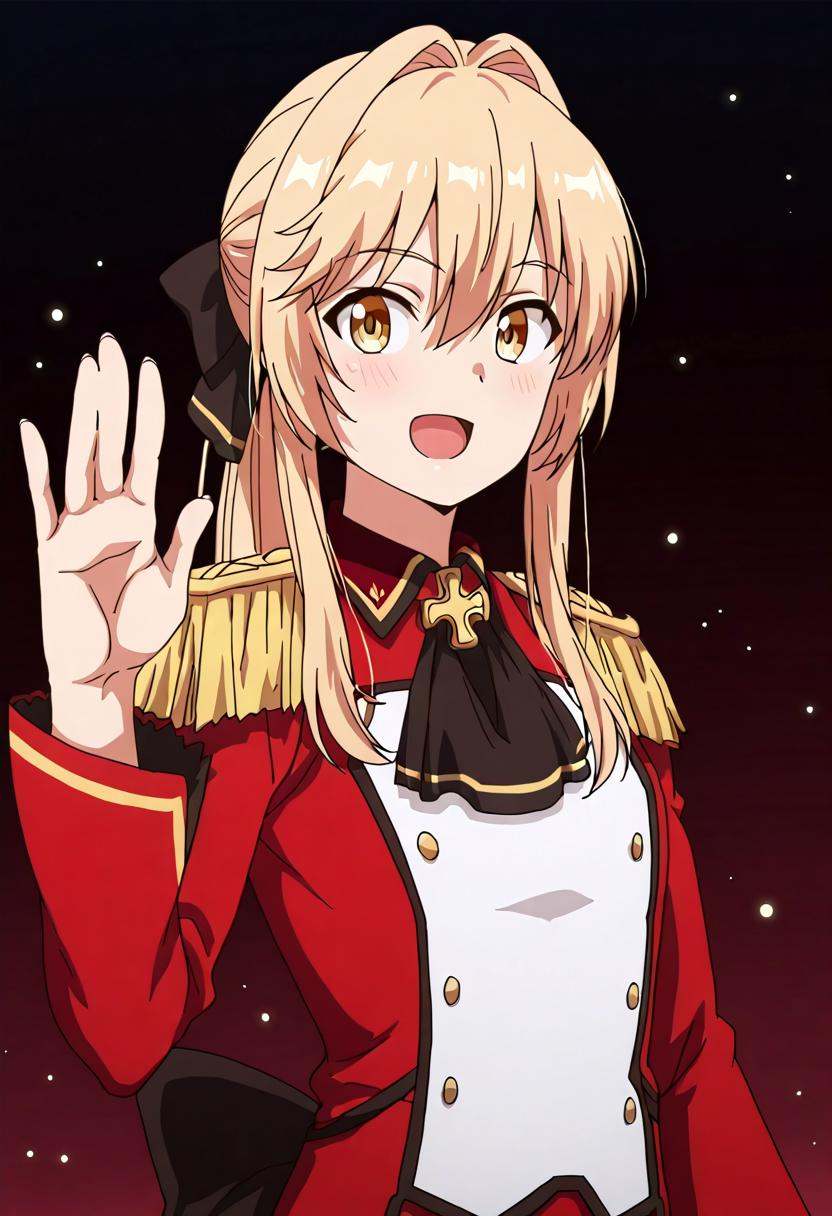 15_Liscia_MilitaryUniform,  long Blonde hair tied to ponytail,  hair between eyes on Tensor.Art
