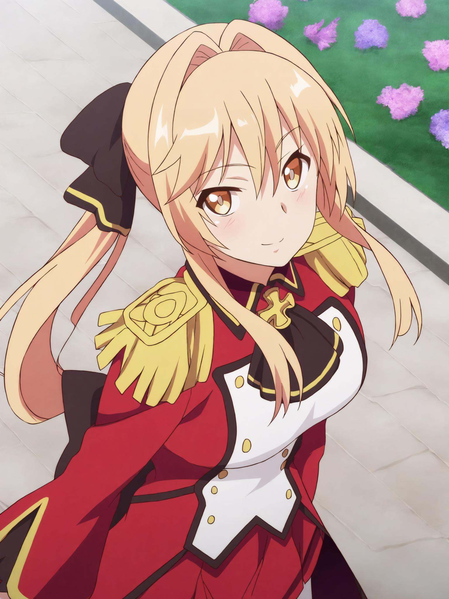 15_Liscia_MilitaryUniform,  long Blonde hair tied to ponytail,  hair between eyes on Tensor.Art