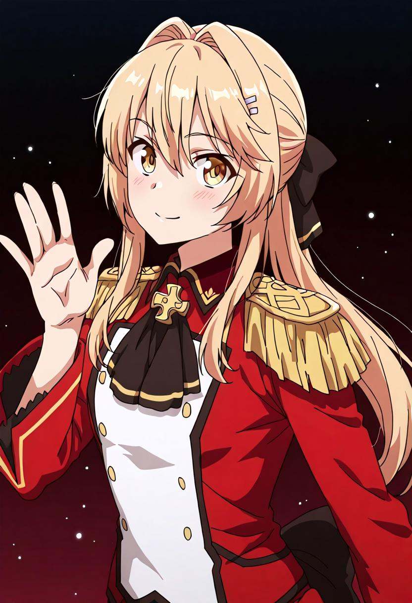 15_Liscia_MilitaryUniform,  long Blonde hair tied to ponytail,  hair between eyes on Tensor.Art